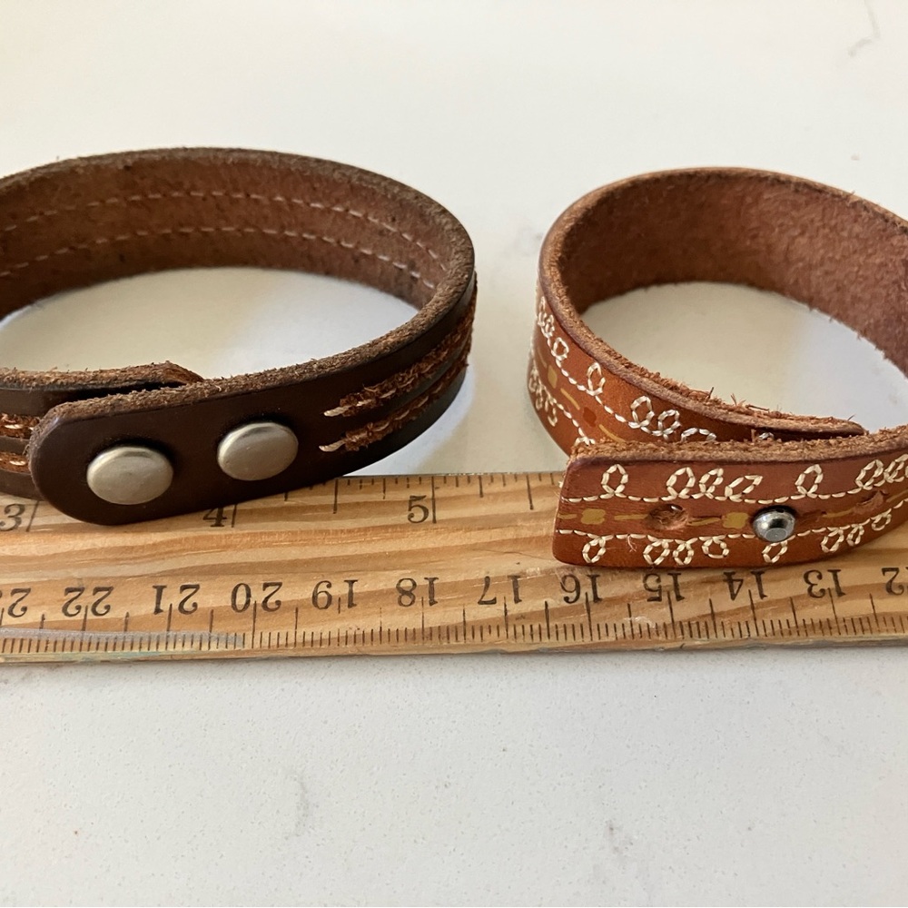 Leather cuff bracelets Set of 2